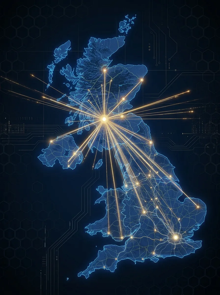 Map of the UK with connections spreading out from central Scotland