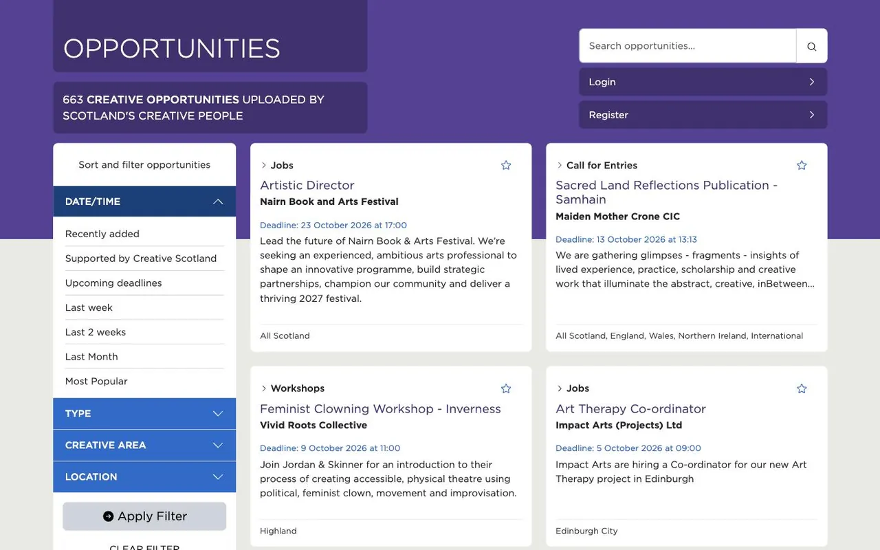 Creative Scotland Opportunities platform
