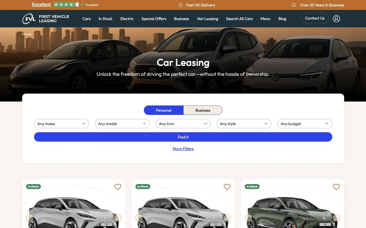 Car leasing website and CRM for First Vehicle Leasing